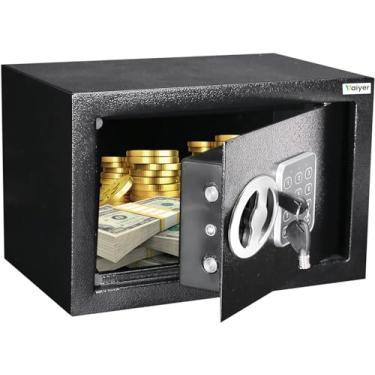 Imagem de Cofre eletrônico para casa e escritório com teclado digital e chaves, caixas de bloqueio de dinheiro, caixas de segurança para casa, escritório, quartos de hotel, negócios, joias, armas, dinheiro, liga de aço seguro para queda 17 x 22 x 17 cm