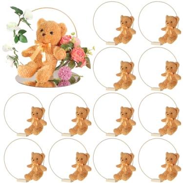 Imagem de Motionchic 12 conjuntos de centro de mesa de metal floral de 30,5 cm com base de madeira para decorações de mesa de chá de bebê, urso de pelúcia de pelúcia e coroa de ouro para decoração de flores de