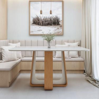 Imagem de Mesa de Jantar Retangular 160cm Tampo com Vidro Sintonia Amêndoa Clean/Off White
