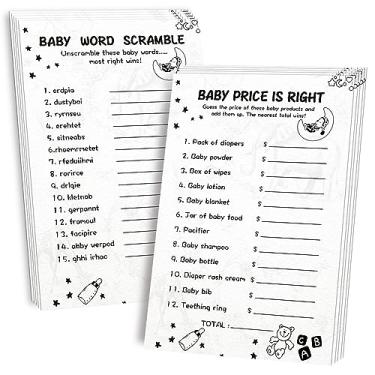 Imagem de Jogos de chá de bebê para meninos ou meninas - 2 jogos (50 de cada), dupla face, papelão grosso, com teclas de resposta