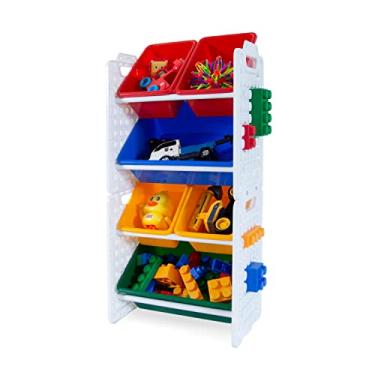 Imagem de UNiPLAY Organizador de brinquedos com 6 compartimentos de armazenamento removíveis, organizador de vários compartimentos para livros, blocos de construção, materiais escolares, brinquedos com moldura de placa de base (principal)