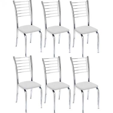 Imagem de Kit 6 Cadeiras De Jantar Lara Cromada Para Cozinha Assento Corino Branco - Aurora Line
