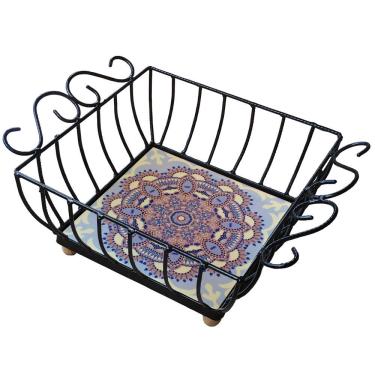 Imagem de Fruteira De Mesa Ferro E Azulejo Quadrada Grande Pra Cozinha Azulejo G6