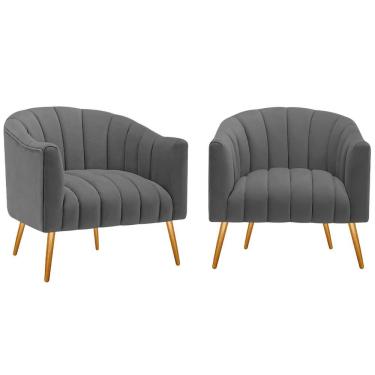 Imagem de Kit 02 Poltronas Decorativas Senna Linho Cinza Escuro