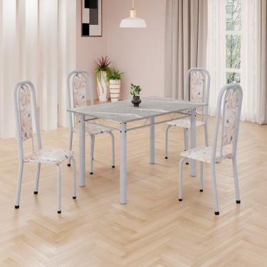 Imagem de Conjunto De Mesa Retangular 120x75cm Tampo Granito Topázio 4 Cadeiras Lavínea Botanic Bege Mart Pérola