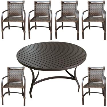Imagem de Conjunto Mesa Redonda 1,40cm Com 6 Cadeiras Betta Em Alumínio Área Externa Marrom