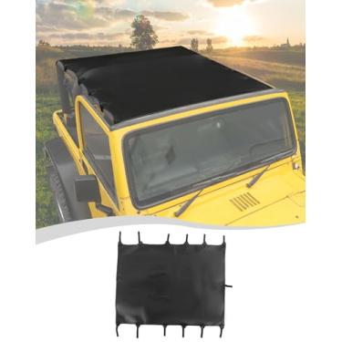 Imagem de Hoolcar Cobertura superior de biquíni para para-sol compatível com Jeep Wrangler TJ Top Sunshade Cobertura de telhado de malha macia (1997-2006) - Bloqueador UV de ruído de vento, couro