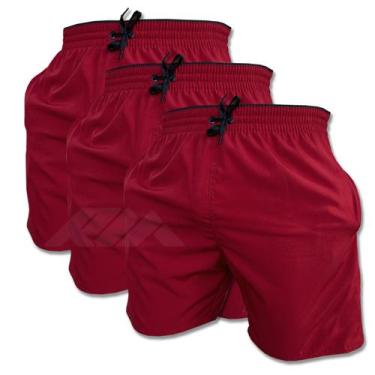 Imagem de Kit 3 Short Vermelho Bordô de Elastano Dry fit Bermuda de Praia Piscin