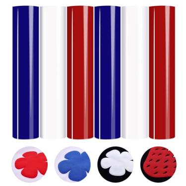 Imagem de HTVSTD Transferência De Calor Vinil Azul Puff - 12'' X 10'' 6 Folhas Vermelho E Branco 3D Htv Para Camisetas