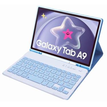 Imagem de KcoxdCn Capa Fina Com Teclado Candy Colors Compatível Samsung Galaxy Tab A9 8.7" Modelo 2023 (Sm-X110/X115/X117), Suporte Para S Pen, Multiângulos, Removível Sem Fio (Azul Claro)