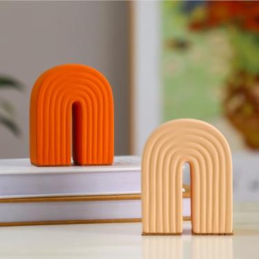 Imagem de Harloon 2 peças de suporte para livros em arco de cimento colorido Boho terminais de livro de concreto decorativo de volta às aulas para presente decorativo para prateleiras de casa modernas decoração