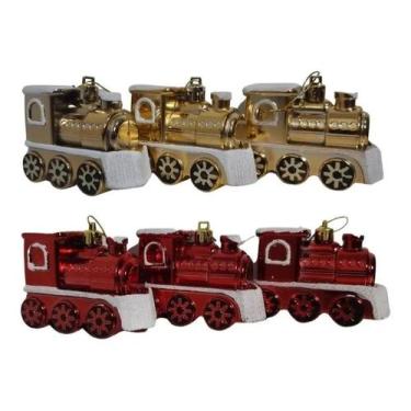Imagem de Enfeite De Arvore Natal Trenzinho 8cm - 03 Unid - Cromus, DOURADO