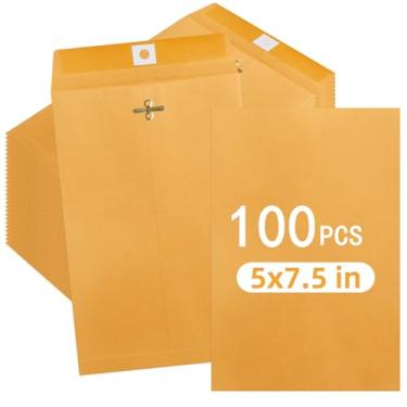 Imagem de 100 envelopes de manilla de 12 x 19 cm, envelopes kraft com fecho de fecho e selo gomado para escritório, documentos, escola, negócios, casa