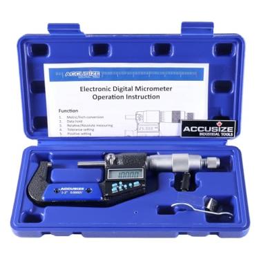 Imagem de Accusize Industrial Tools 25 – 50 mm por 0,00005 polegadas/0,001 mm micrômetro digital eletrônico de 7 teclas, à prova d'água, Ac21-2022