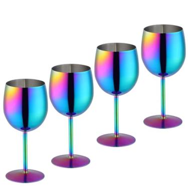 Imagem de DOCBLACK Conjunto de 4 taças de vinho inquebráveis de aço inoxidável tinto e branco cálice de metal 350 ml (350 ml) taças de vinho exclusivas extravagantes para amantes de vinho, presentes champanhe