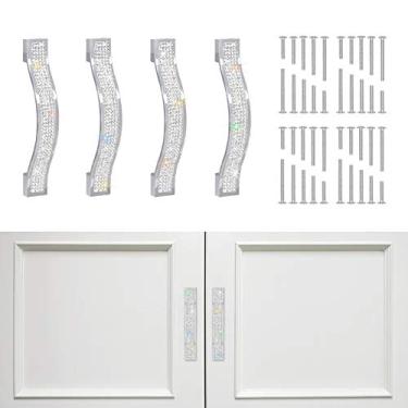 Imagem de Puxador de gaveta SAVORI cristal brilhante armário armário armário porta móveis maçanetas modernas quadradas puxadores para casa cozinha banheiro pacote com 4 (11 cm – pacote com 4, branco)