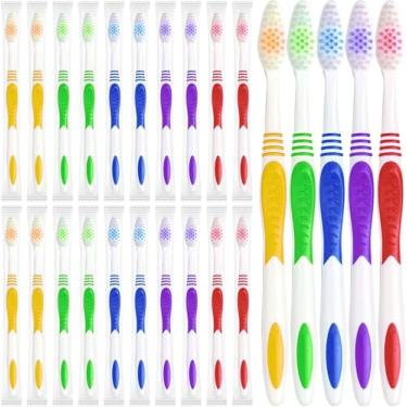 Imagem de Pacote com 30 escovas de dentes a granel, colorido, embalado, individualmente, descartável, grande, cabeça de escova ergonômica, conjunto oral para adultos, crianças, viagens, hotéis, OCC Airbnb