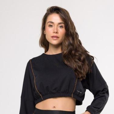 Imagem de Casaco com Manga Morcego Preto em Moletinho com Vivo Marrom Bourbon - 