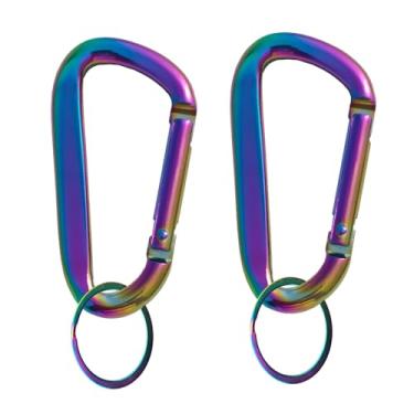 Imagem de TYKNWPW 2 Peças De Mosquetão Colorido, Em Formato Argola D Alumínio 3" Com Chaveiro. (Colorido)