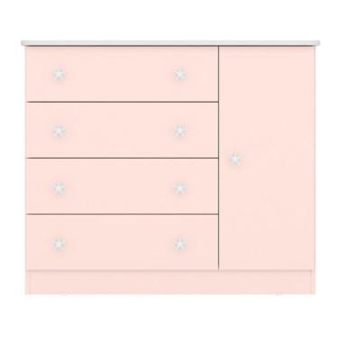 Imagem de Cômoda Com 4 Gavetas Ravena Rosa Acetinado