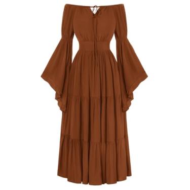 Imagem de Scarlet Darkness Vestido feminino Renaissance Ren Faire fantasia medieval camponesa laranja M