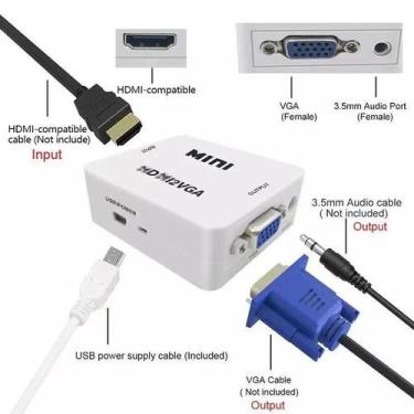 Imagem de Mini Adaptador Conversor Hdmi P/ Vga Transmite Áudio E Vídeo - NoBrand