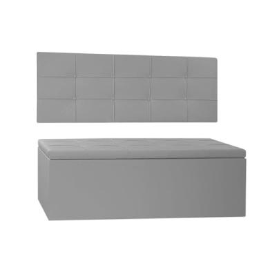 Imagem de Kit Painel e Calçadeira Baú Queen 1,60m Roma Corano Cinza - Pallazio