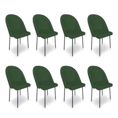 Imagem de Kit 8 Cadeiras Poltrona de Jantar Ariel Suede Verde Pés de Ferro Preto - Pallazio
