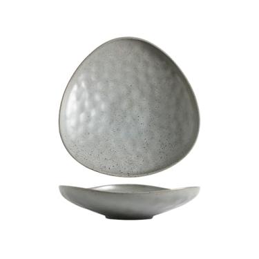 Imagem de Prato de cerâmica grossa triangular criativa em formato especial, prato de cerâmica para salada de sobremesa - 30 cm (azul cinza)