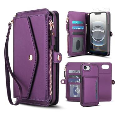Imagem de Capa de telefone para iPhone 16e/SE 2025/SE 4 capa carteira compatível com protetor de tela RFID alça transversal alça flip suporte para cartão celular i Phone16e i16e 16 e SE4 4ª geração 16eCase roxo