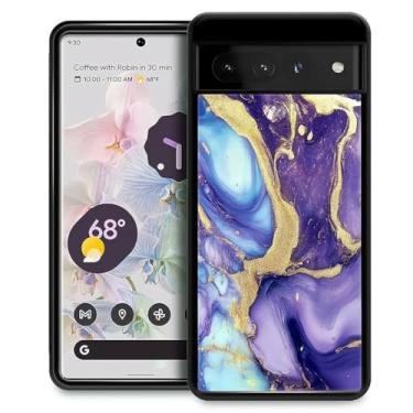 Imagem de CARLOCA Capa compatível com o Google Pixel 7 Pro para meninas à prova de choque antiarranhões capa traseira de PC rígida estética padrão roxo dourado mármore tinta álcool