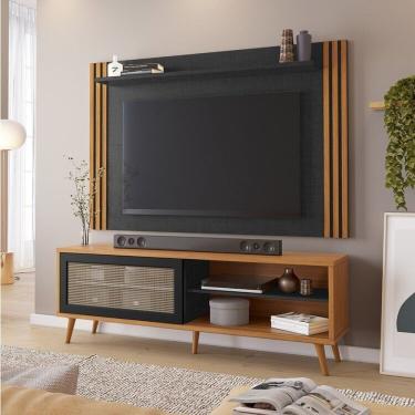 Imagem de Rack Com Painel Para Tv Até 65 Polegadas Com Ripado E Palhinha Freijo Trend/preto Tx