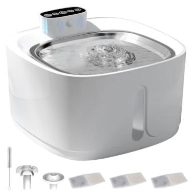 Imagem de bebedouro para gatos sem fio com sensor, 3,2 L fonte de água para animais de estimaçãoCom bandeja de água de aço inoxidável, fontes dispensadoras de água corrente para gatos,3 conjuntos de filtros