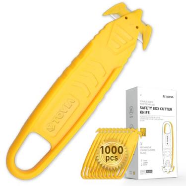 Imagem de T TOVIA Faca Cortadora De Caixa De Segurança Com Lâmina De Aço Inoxidável Embutida E Oculta, Abridor De Embalagens, Cortador De Plástico Para Caixa, Papelão, Filme Retrátil, Tiras De Plástico, 1000