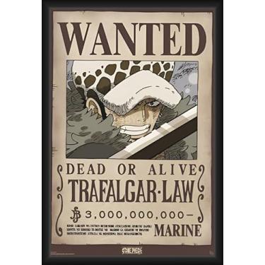 Imagem de BUY ART FOR LESS Pôster de arte emoldurado oficialmente licenciado One Piece - Wanted Trafalgar - 61 x 91 cm - Moldura de madeira projetada resistente com vidro plexi - Pronto para pendurar
