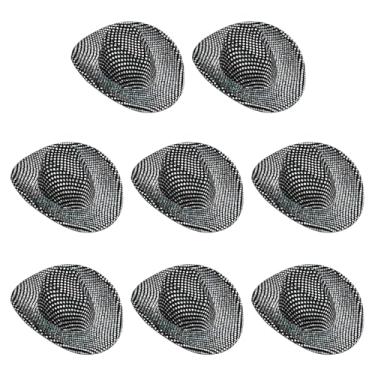 Imagem de PATIKIL Mini chapéus de caubói, 8 peças de chapéu de cowboy ocidental em miniatura para artesanato, decoração de festa, fantasia de boneca para animais de estimação, estilo glitter pontos, preto