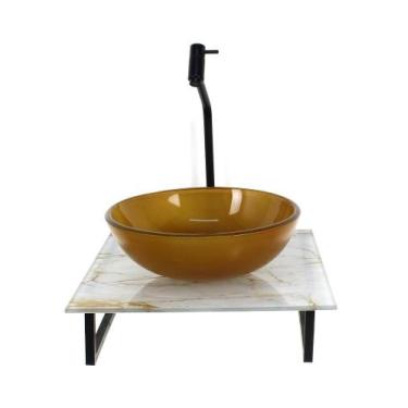 Imagem de Kit Cuba Vidro Redonda 10Mm Tampo Vidro 40Cm X 40Cm Mármore - Cubas E 