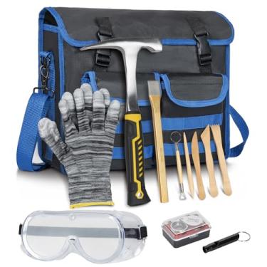 Imagem de LASUK Kit de 12 peças de martelo de palheta de rocha geológica, ferramenta de equipamento de mineração e prospecção de ouro, incluindo martelo de 946 ml e conjunto de 3 peças de cinzéis de escavação