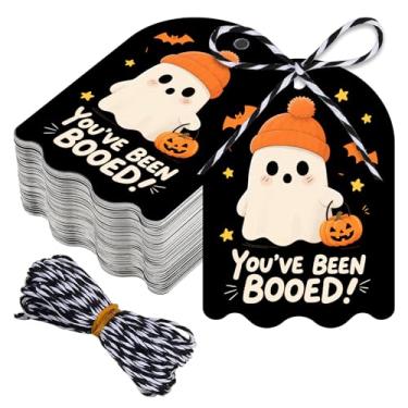Imagem de Etiquetas de Feliz Dia das Bruxas, 80 peças de etiquetas de Halloween com cordão, etiqueta de Halloween para sacolas de brindes, etiqueta de nome engraçada de Halloween, presentes para você ter sido