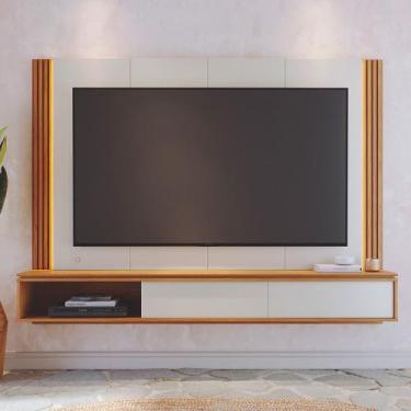 Imagem de Painel TV 75 Pol 180cm Bancada Suspensa Ripado Led Duda Off Matte/Frei