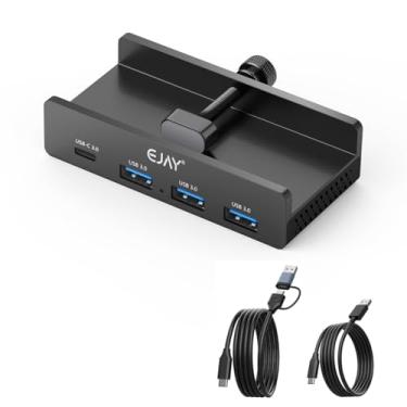 Imagem de EJAY 4 portas USB 3.0 HUB Alu Desktop Clamp Type C USB3.0 divisor para mesa/monitores com porta de fonte de alimentação extra, dados de 149.9 cm e cabos de alimentação de 99.1 cm - 5Gbps(BJ-3A1C-BK)