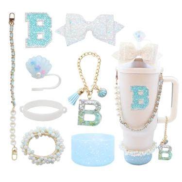 Imagem de Conjunto de acessórios de copo de 8 peças para copo Stanley 30 e 1,162 g com alça, incluindo topo de palha, bota, alça de alça de garrafa de água, decoração de arco de palha, pulseiras, pingente de