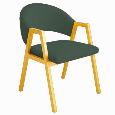 Imagem de Cadeira De Jantar Antonella Boucle Estilo Poltrona Com Pés Dourados - 7 Decor Verde Escuro