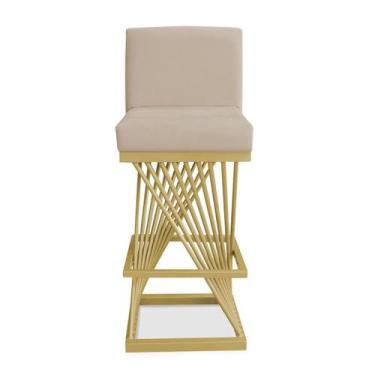 Imagem de Banqueta Alta Área Gourmet Cozinha Restaurante Bar Base de Metal Doura