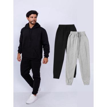 Imagem de Kit Com 2 Calça Moletom Felpado Masculino - Preto e Cinza