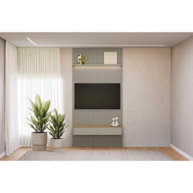 Imagem de Home p/ TV até 60 Pol Modular 1.4 Ripado c/ 2 Portas 1 Prat. 141x250cm Tauari/Gris Fosco - Linea Brasil