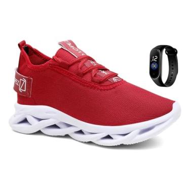 Imagem de Tênis Academia Masculino Esportivo Ortopédico Leve + Relógio (Vermelho, BR, Adulto, Numérico, 43)