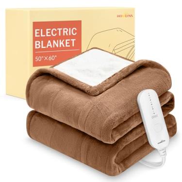 Imagem de HOMLYNS Cobertor elétrico aquecido LuxeHeat, manta aquecida de lã de ovelha macia, cobertor de aquecimento com 5 configurações de calor, desligamento automático de 3 horas (127 x 152 cm, café)