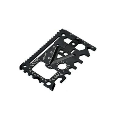 Imagem de Cartão de crédito multiferramenta 18 em 1, preto, metal, ferramenta de sobrevivência de bolso, cartão de carteira EDC com régua, compatível com TSA