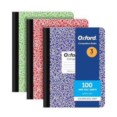 Imagem de Oxford Cadernos de composição, diários escolares de 24 x 19 cm, papel pautado largo, capas de mármore de cor primária, 100 folhas por livro, pacote com 3 (1002517)